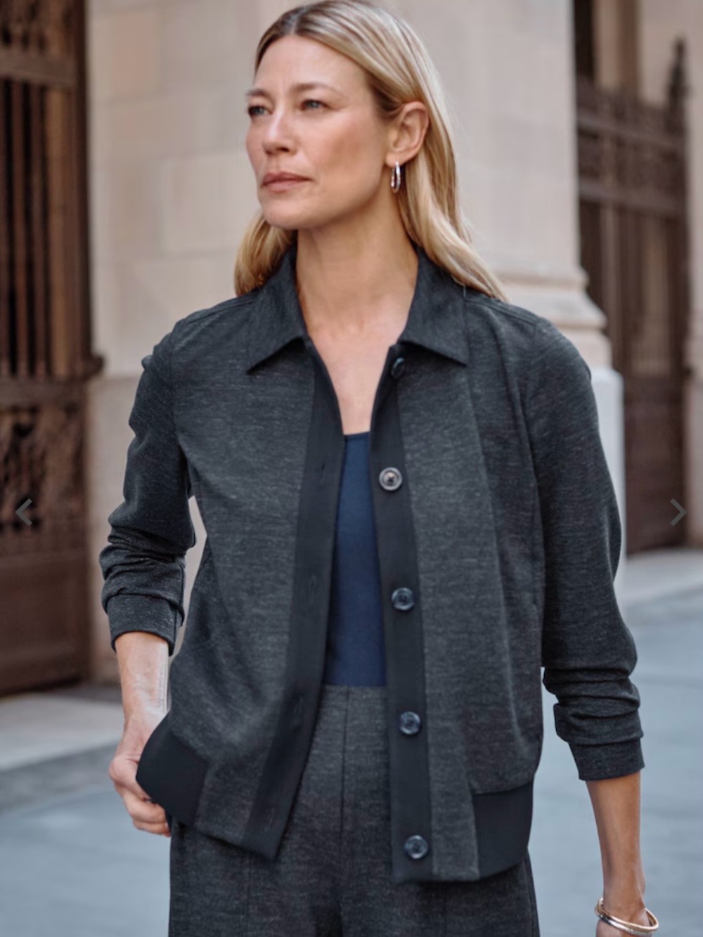 J. Jill Wearever Double-Knit Charcoal Button-Front Blazer Jacket, NWT